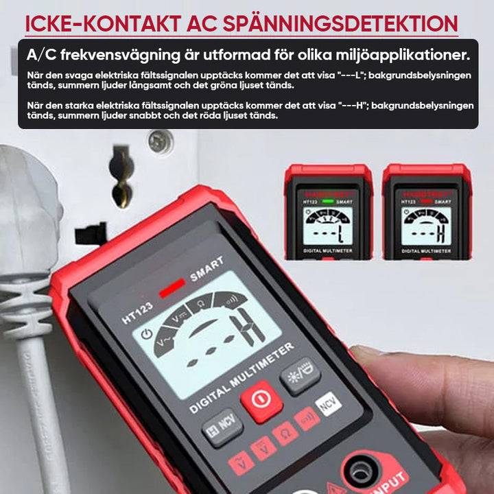 "Digital multimeter för elektrisk mätning, med smart autoläge, stor display och robust design för exakta och snabba resultat.