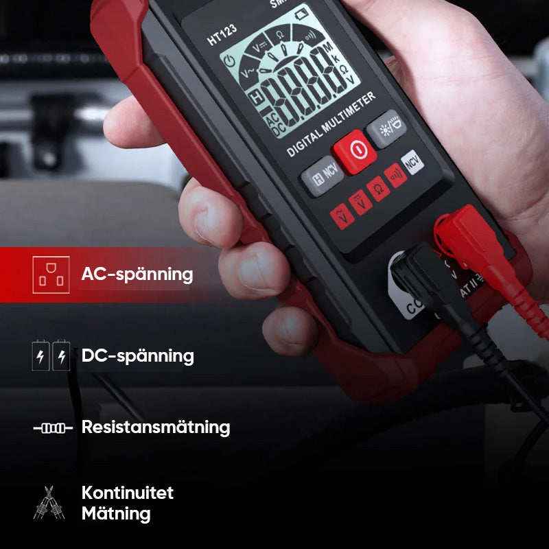 "Digital multimeter för elektrisk mätning, med smart autoläge, stor display och robust design för exakta och snabba resultat.