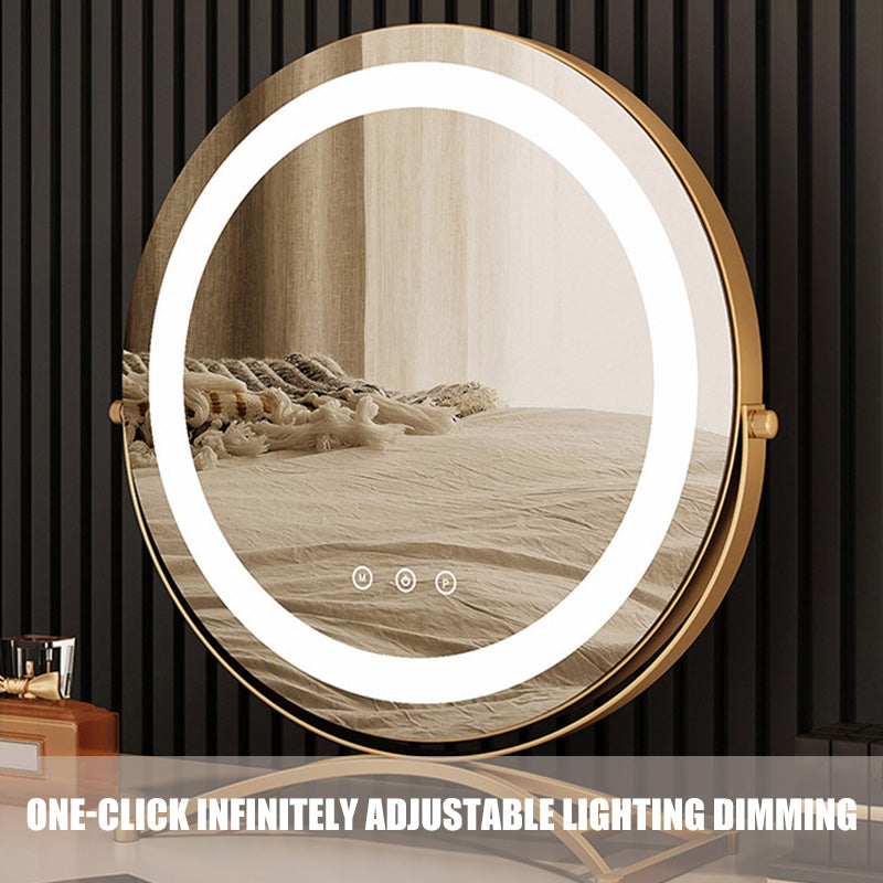 Vit LED sminkspegel med 360° rotation & dimbar belysning, idealisk för makeup.