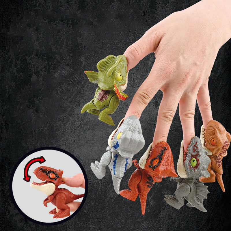 Dinosaurie-fingerdockor i plast för barn, detaljerade och färgglada, idealiska för kreativ lek med Jurassic World-tema.