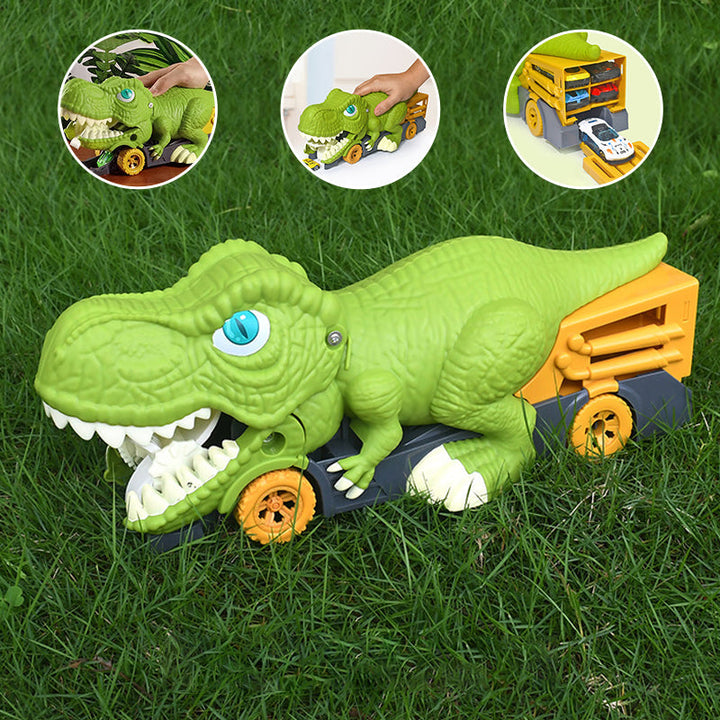 "Dinosaurielastbil med leksaksbilar, levande textur, svältfunktion för barn från 3 år, perfekt lärande genom lek."
