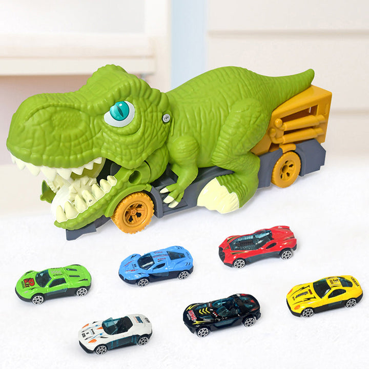 "Dinosaurielastbil med leksaksbilar, levande textur, svältfunktion för barn från 3 år, perfekt lärande genom lek."