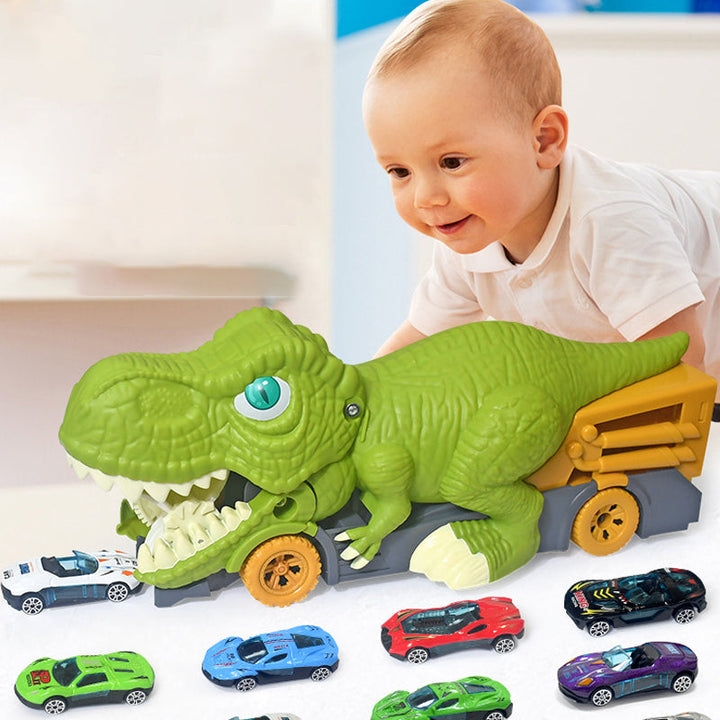 "Dinosaurielastbil med leksaksbilar, levande textur, svältfunktion för barn från 3 år, perfekt lärande genom lek."
