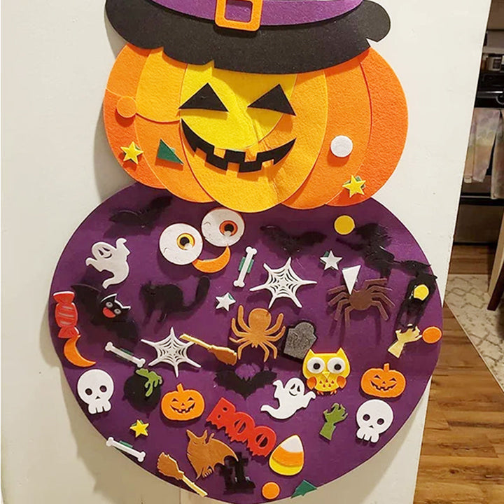 "DIY Halloween filt pumpahäxa dekoration, lila filtmaterial, dekoration för hem och trädgård, interaktiv design för barn"