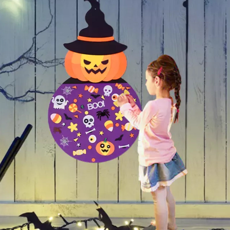 "DIY Halloween filt pumpahäxa dekoration, lila filtmaterial, dekoration för hem och trädgård, interaktiv design för barn"