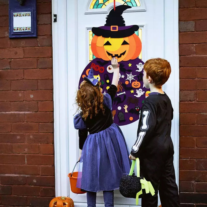 "DIY Halloween filt pumpahäxa dekoration, lila filtmaterial, dekoration för hem och trädgård, interaktiv design för barn"
