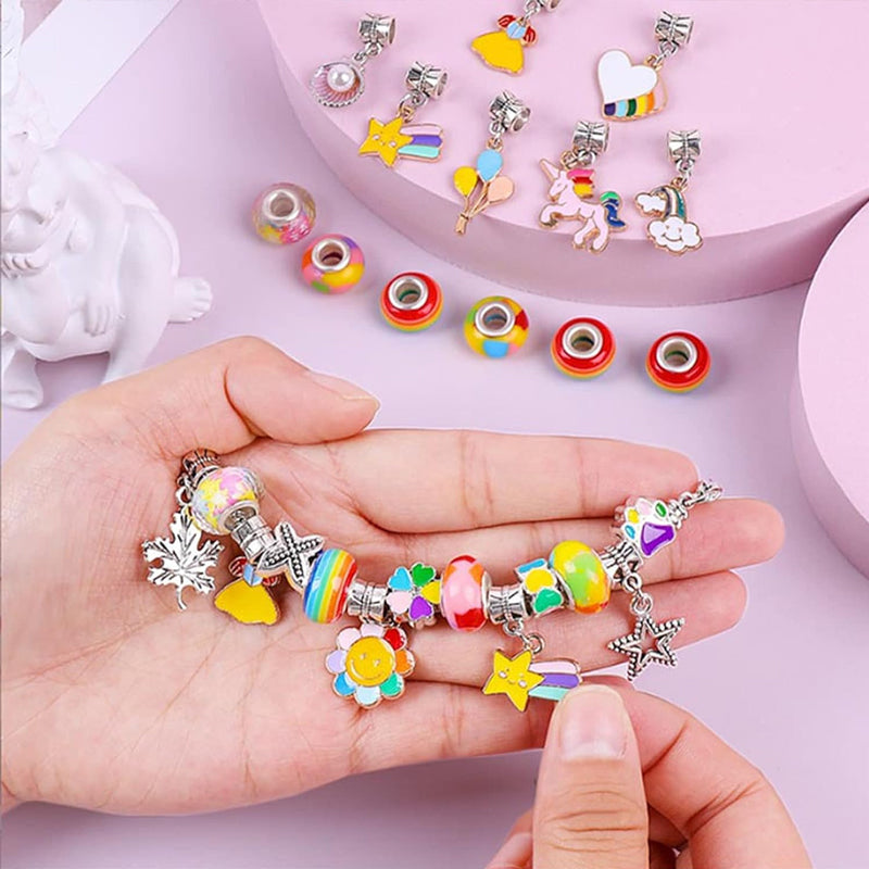 "DIY handgjorda pärlarmbandssatser för barn: färgglada pärlor och justerbara armband för kreativ smyckestillverkning."