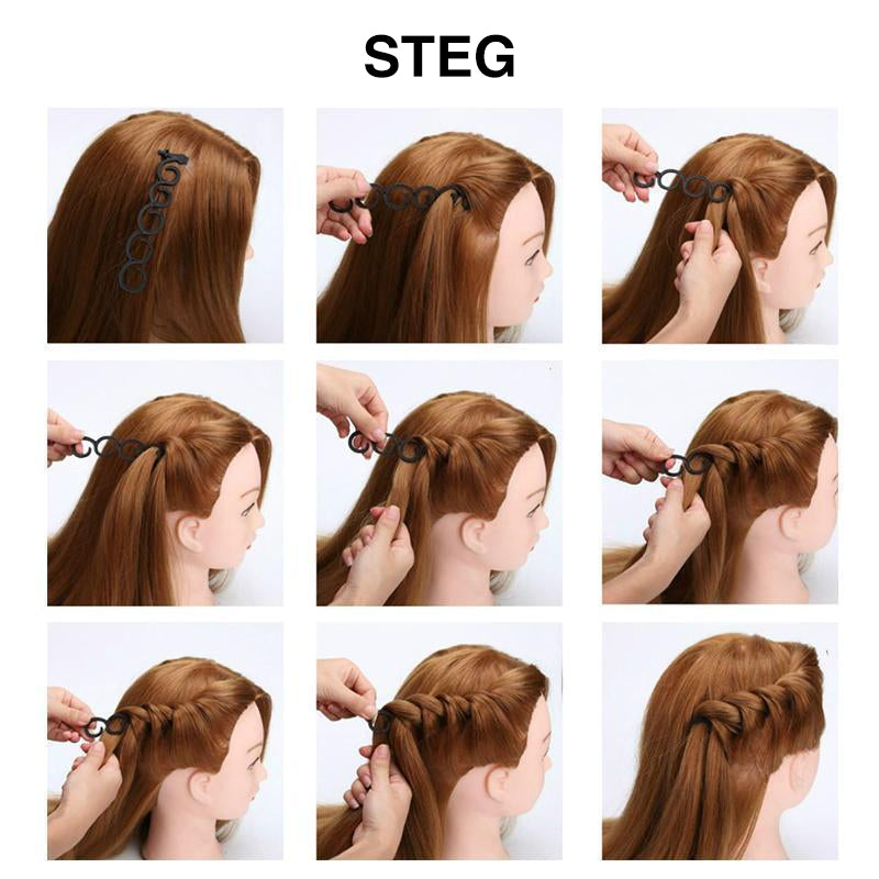 "DIY hårfläta pryl för kvinnor i svart och brun, kompakt, lättanvänd för eleganta frisyrer och daglig hårstyling."