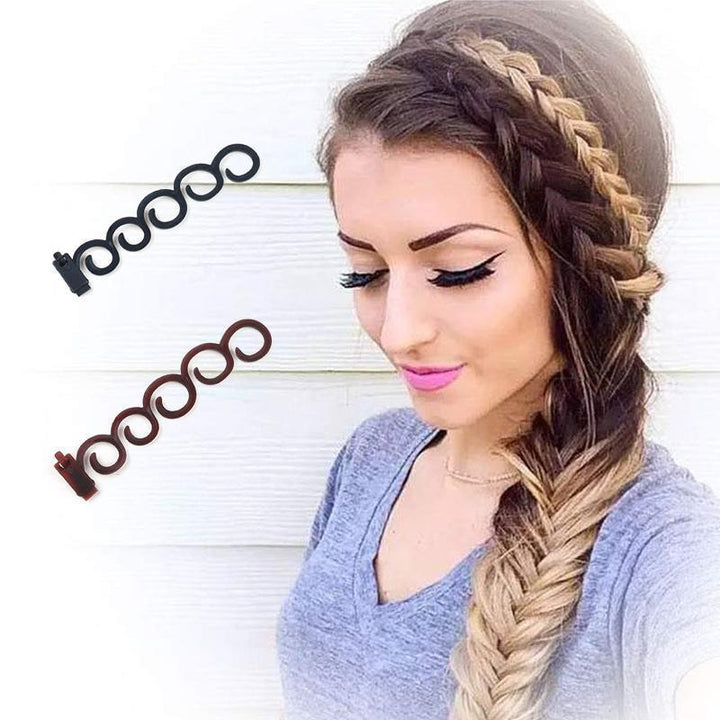 "DIY hårfläta pryl för kvinnor i svart och brun, kompakt, lättanvänd för eleganta frisyrer och daglig hårstyling."