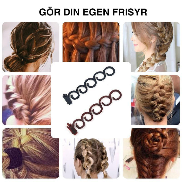 "DIY hårfläta pryl för kvinnor i svart och brun, kompakt, lättanvänd för eleganta frisyrer och daglig hårstyling."