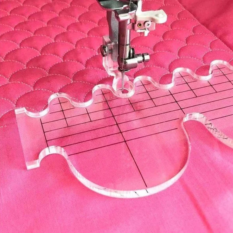"DIY lapptäcksverktyg kit med sex akrylmallar och en tryckfot, idealiskt för kreativt quiltning och handarbete."