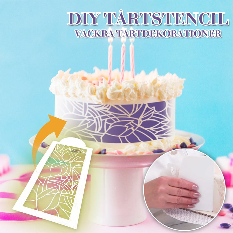 "DIY tårtstencil i mjölkvit PET-plast med vackra mönster för enkel tårtdekor. Perfekt för köksentusiaster."