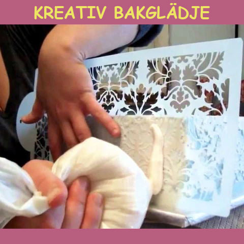"DIY tårtstencil i mjölkvit PET-plast med vackra mönster för enkel tårtdekor. Perfekt för köksentusiaster."