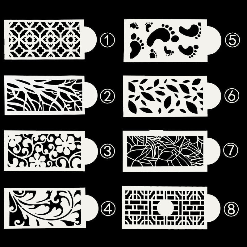 "DIY tårtstencil i mjölkvit PET-plast med vackra mönster för enkel tårtdekor. Perfekt för köksentusiaster."