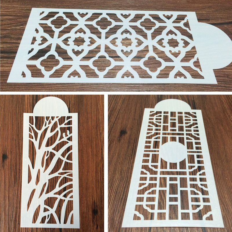 "DIY tårtstencil i mjölkvit PET-plast med vackra mönster för enkel tårtdekor. Perfekt för köksentusiaster."