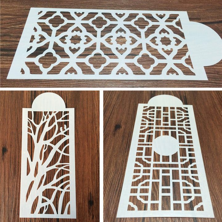 "DIY tårtstencil i mjölkvit PET-plast med vackra mönster för enkel tårtdekor. Perfekt för köksentusiaster."