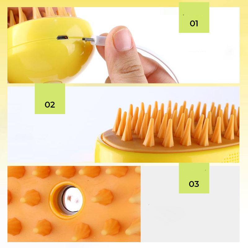 "Djursspray med massagekam, effektiva borst för pälsvård, samlar löst hår, minskar statisk elektricitet, silkeslen finish."