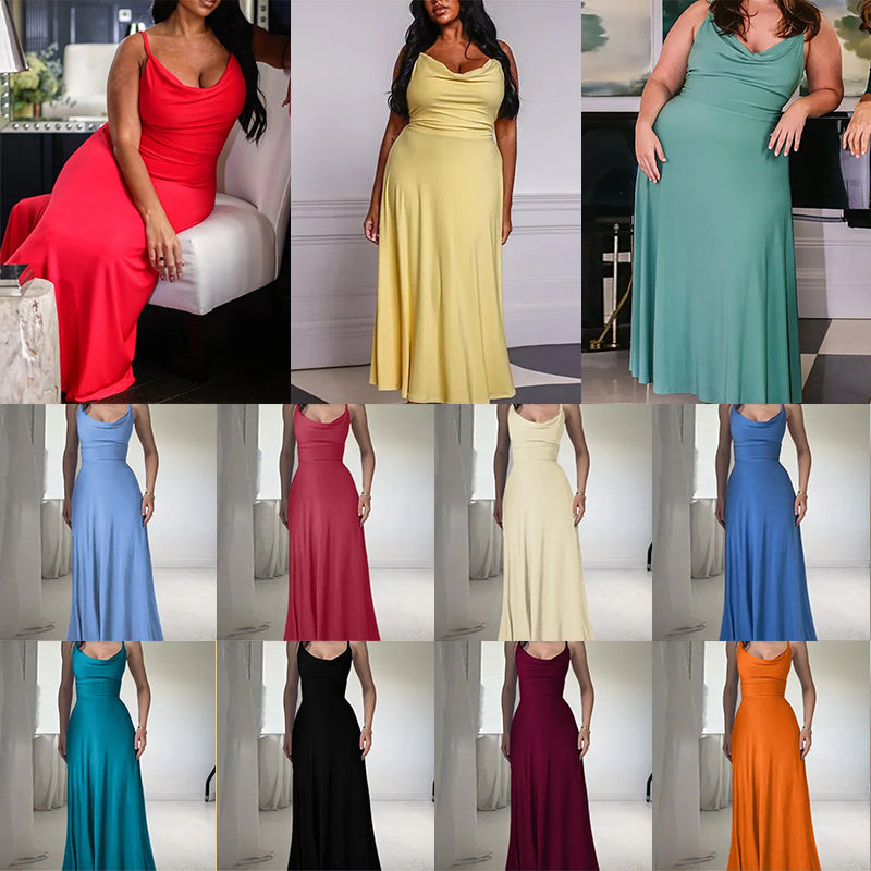 "Draperad maxiklänning för kvinnor i återvunnen polyester med korsettliknande snörning, perfekt för en glamorös kväll."