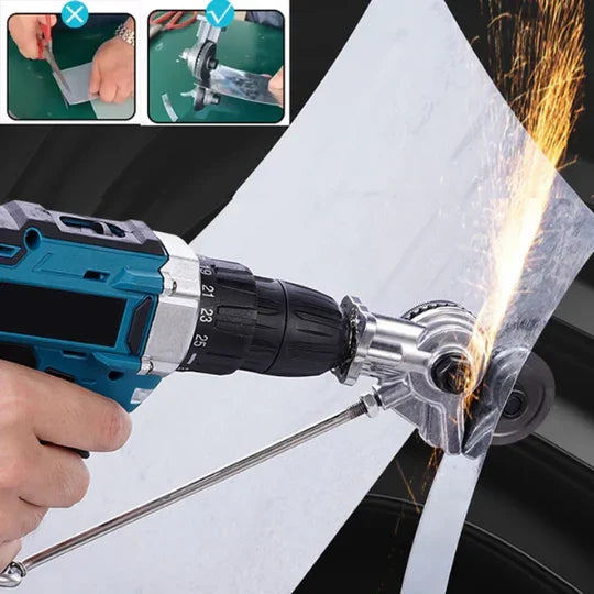 Smart DrillFlex adapter för borr, omvandlar den till en kraftfull plåtskärare. Idealisk för metallarbete & hantverk.