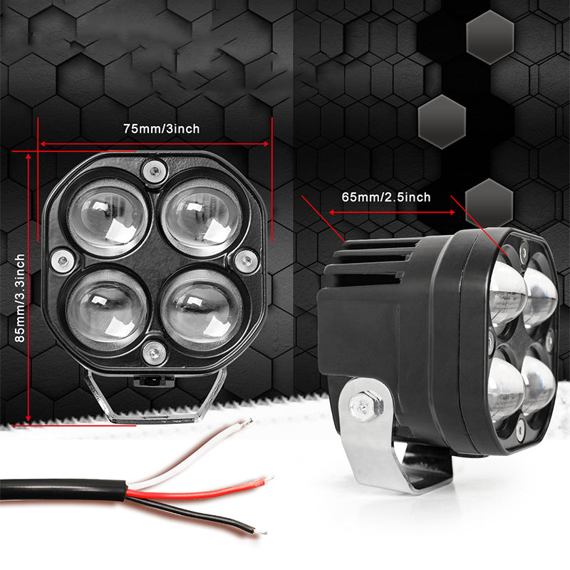 "Dubbel-färgad LED bilstrålkastare 60W 6400LM, fyrkantig design, IP67, kyligt vitt och skarpt gult ljus på modern bil."