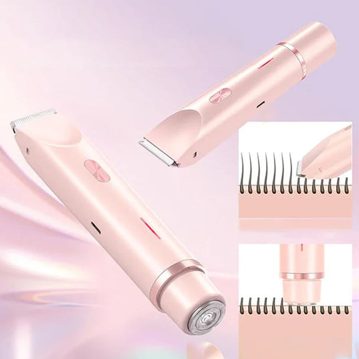"Dubbelhuvudad hårtrimmer för kvinnor med precisionstrimning, elegant design och kompakt för enkel kroppsomsorg."