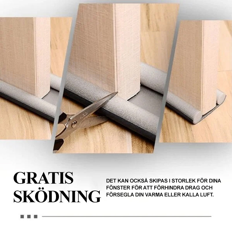 "Dubbelsidig dörrbottentätning för isolering, passar upp till 36 tum. Stoppar drag och damm, lätt att anpassa och installera.