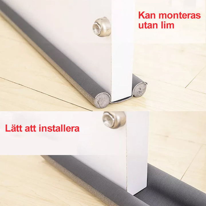 "Dubbelsidig dörrbottentätning för isolering, passar upp till 36 tum. Stoppar drag och damm, lätt att anpassa och installera.