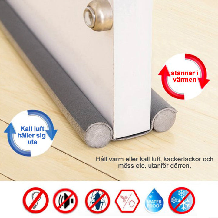 "Dubbelsidig dörrbottentätning för isolering, passar upp till 36 tum. Stoppar drag och damm, lätt att anpassa och installera.