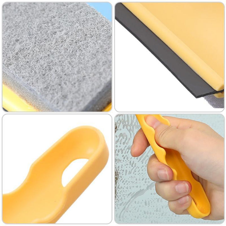 "Dubbelsidig rengöringsborste för glas, gröna nyanser, två sidor med svamp och skrapa, kompakt 11,9x45x18,5 cm."