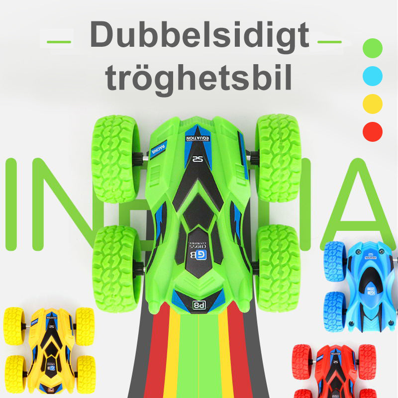 "Dubbelsidig tröghetsbil för barn i gul färg, tröghetsteknik, anti-kollisionsdesign, säker leksak."