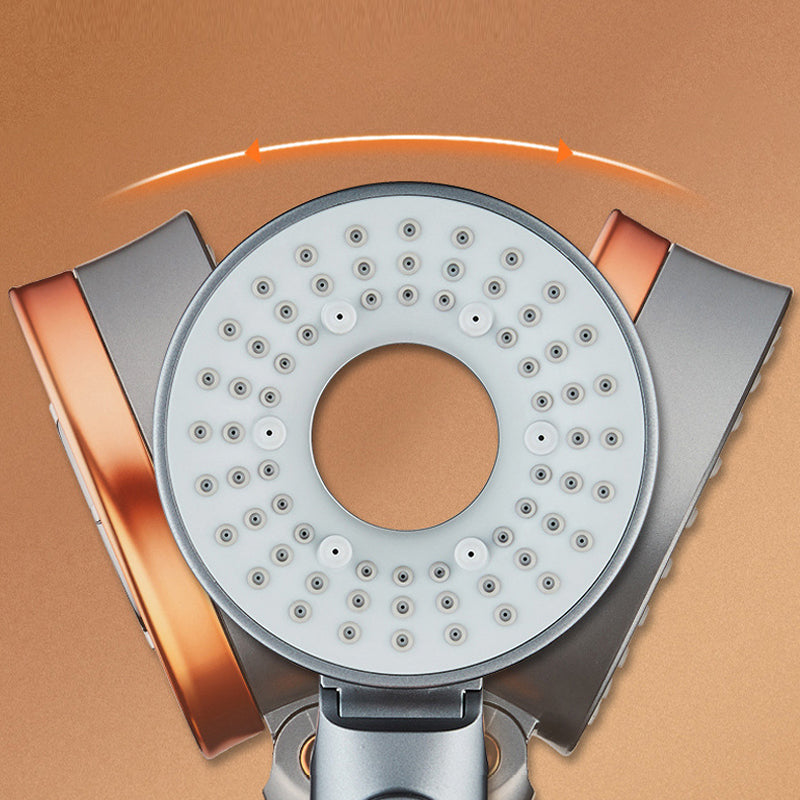 "Dubbelsidigt duschhuvud i krom med justerbart tryck, trefaldiga vattenlägen och klorreduktion, optimal för badrum."