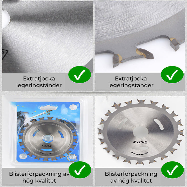 "Dubbelsidigt skärblad i hårdmetall för träbearbetning, skarpa volframkarbid-tänder för precisa snitt."