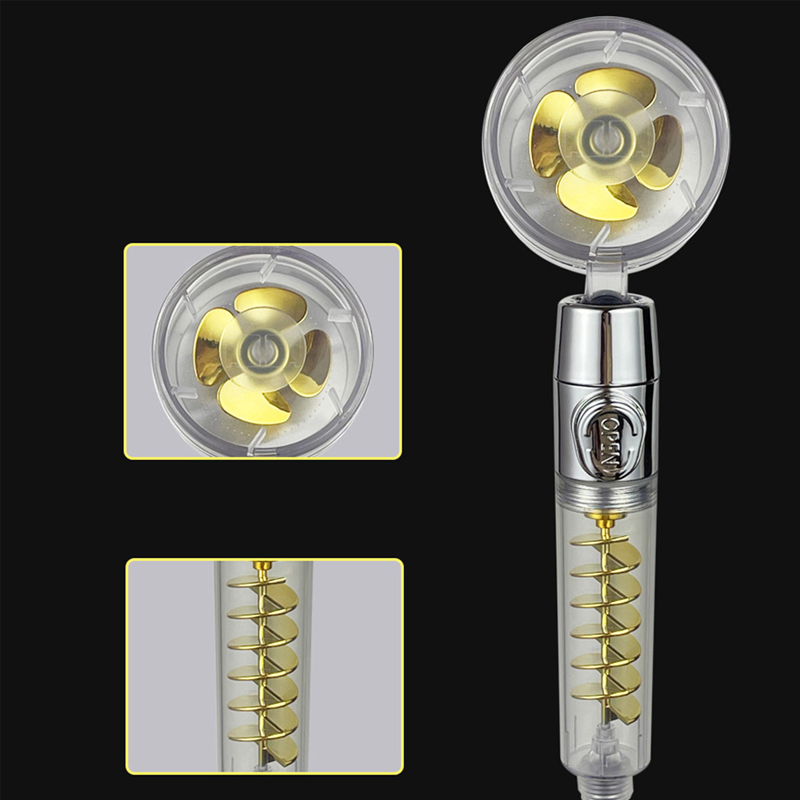 "Duschhuvud med högtryck och filter, blå färg, trippelfiltrering för rent vatten och justerbar 360° rotation."