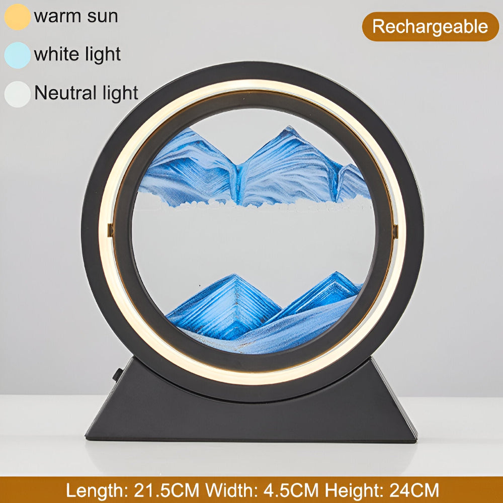 Dekorativ LED-bordslampa med flytande sand. En unik designpryl för en mysig atmosfär.
