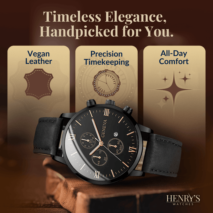 Elegant Analog Quartz Watch with Leather Strap
