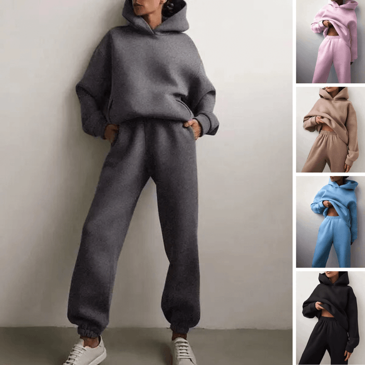 Tvådelad avslappnad lounge-set med oversized hoodie