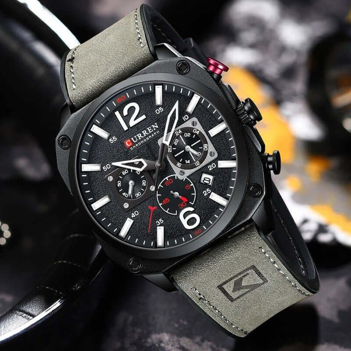 Elegant läderkvarts vattentät armbandsur