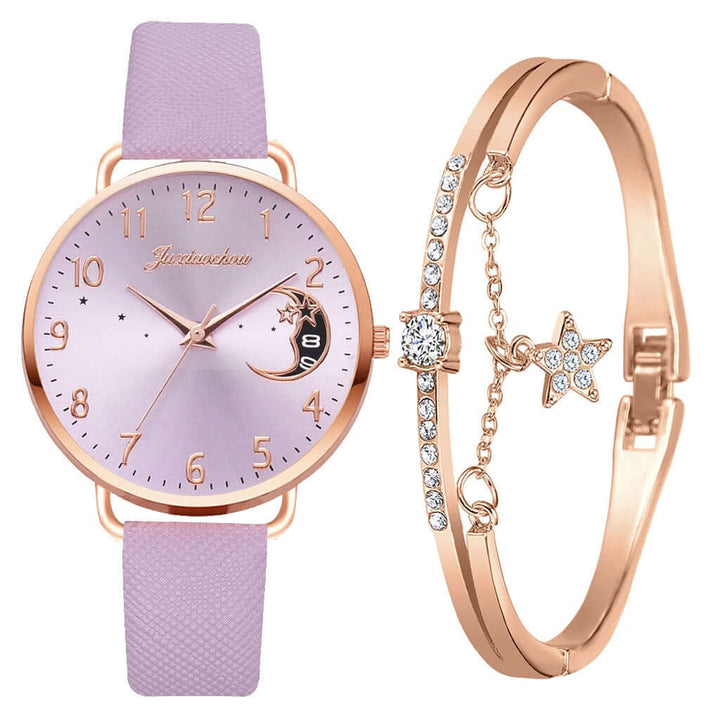 Elegant Moon Dial Watch & Bracelet Set