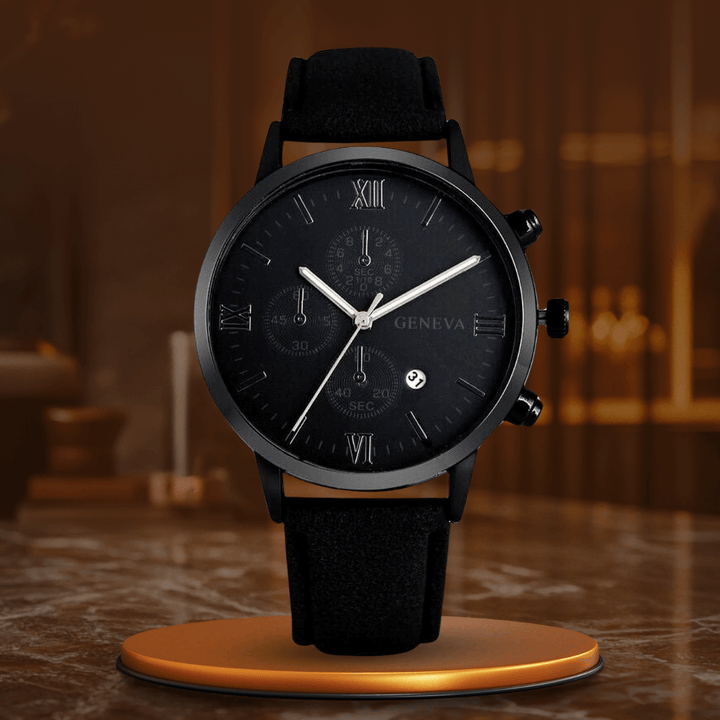 Elegant Analog Quartz Watch with Leather Strap