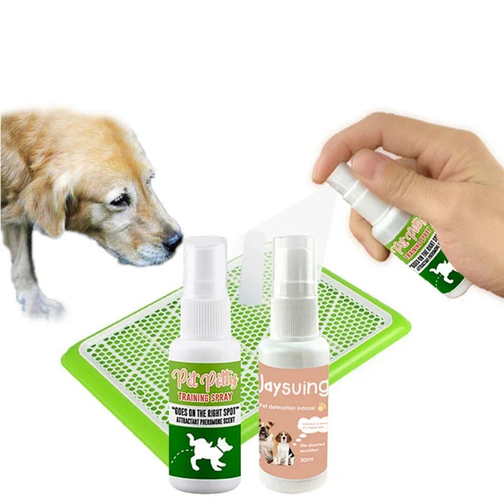 Effektiv hundspray för toalettträning, hjälper valpar och vuxna hundar med potträning och renlighet.