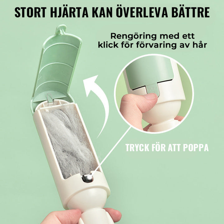 "Effektiv husdjurshårborttagningsrulle i röd färg med ergonomiskt grepp, perfekt för att hålla möbler och kläder pälsfria."