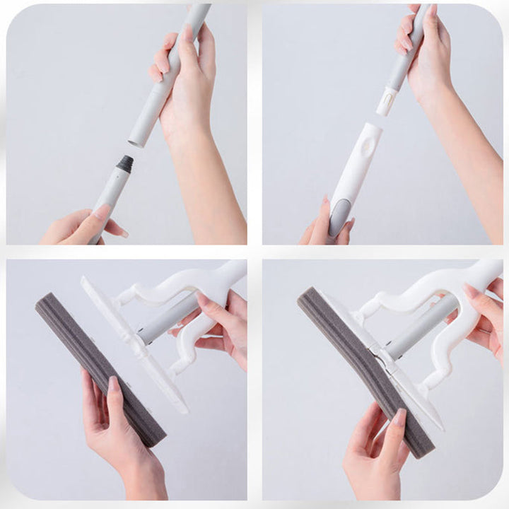 "Effektiv infällbar svampmopp med justerbart handtag, ergonomisk design och hög vattenabsorption för enkel städning."