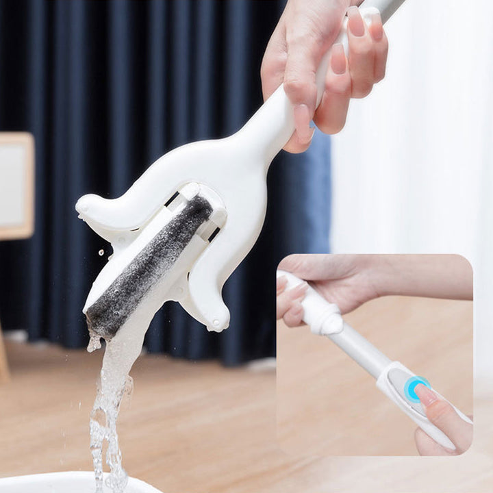 "Effektiv infällbar svampmopp med justerbart handtag, ergonomisk design och hög vattenabsorption för enkel städning."