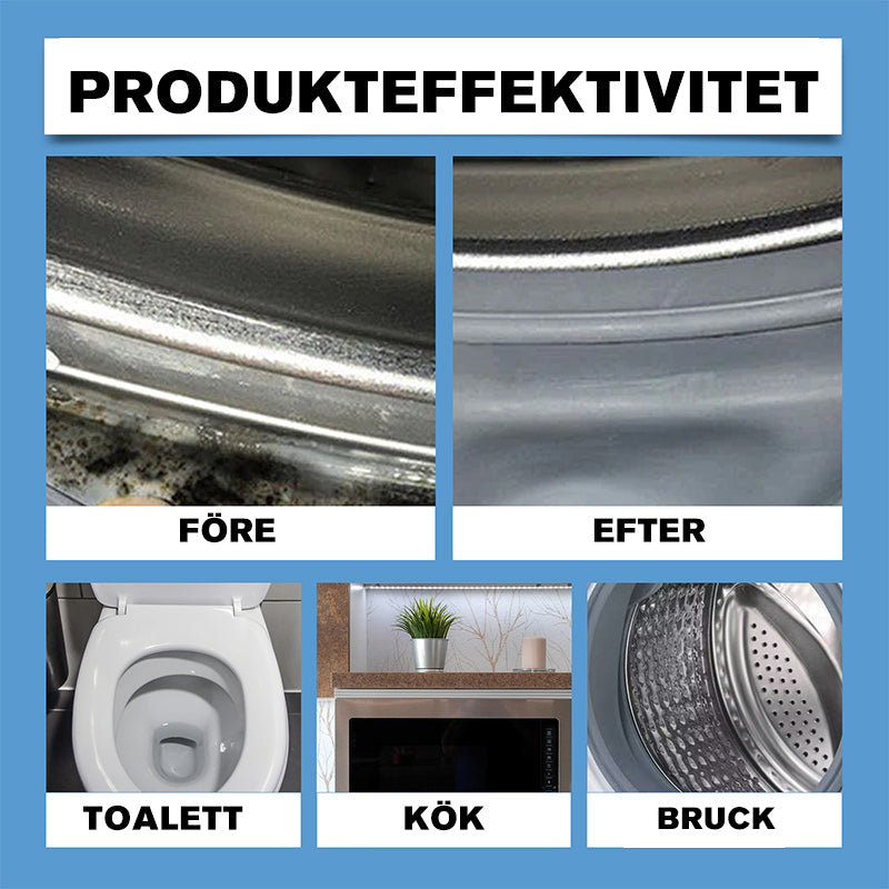 Effektiv Mögelavlägsnargel, tar bort envisa mögelfläckar, klar flaska, vit och grön etikett, 100ml volym.