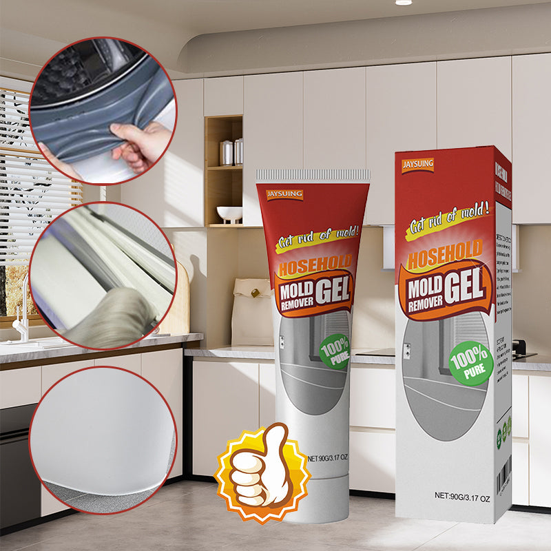 "Effektiv mögelborttagningsgel på vit bakgrund med tydlig vätskenivå, hjälper mot envisa mögelfläckar i hemmet."