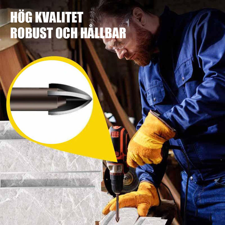 "Effektiva borrverktyg för glas och kakel, 5 st, högkvalitativ legering, precisionsdesign, visas i närbild."