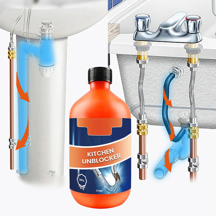 Effektivt avloppsrens i flaska, antibakteriell och snabbverkande för hygienisk rengöring, idealisk för kök och badrum.