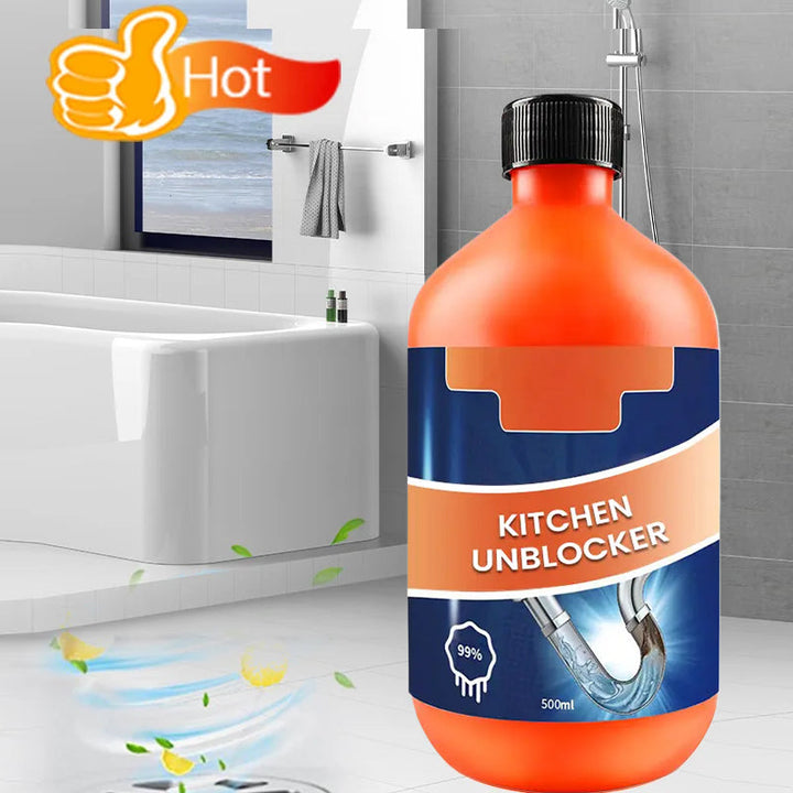 Effektivt avloppsrens i flaska, antibakteriell och snabbverkande för hygienisk rengöring, idealisk för kök och badrum.