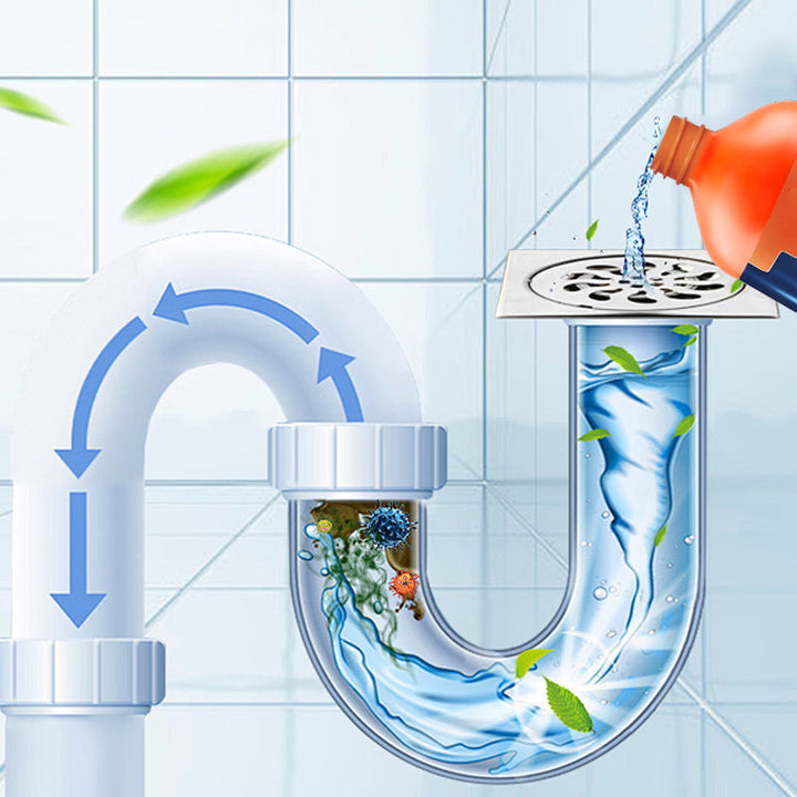 Effektivt avloppsrens i flaska, antibakteriell och snabbverkande för hygienisk rengöring, idealisk för kök och badrum.