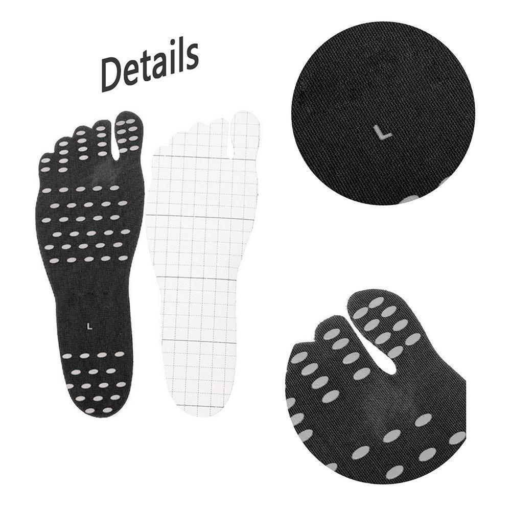 "Eko-vänliga barfotaskor med anti-glid sula, unisex, biologiskt nedbrytbart material, neutrala färger, för strand och spår."